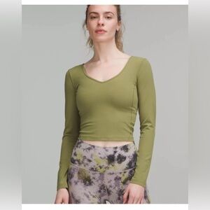 Lululemon Align Crop Top Womens 6 Green Long Sleeve Open Back Scoop Neck